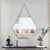 Elegant Golden Wall-mounted Hexagonal Makeup Mirror Decor With Hanging Chain & Safe Rounded Edge  Any Type of Room