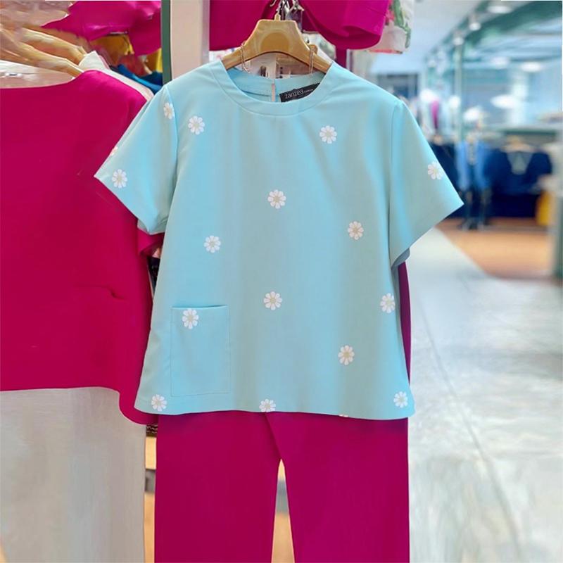 ZANZEA Women Casual Round Neck Summer Short Sleeve Print Blouse