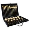 24pcs Mirror Polished Dinnerware Set Gold Knife Fork Spoon Cutlery Present Stainless Steel Silverware Flatware Western Tableware with Gift Box