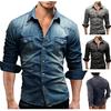Men's Plus Size Double Pocket Denim Shirt - Long Sleeve, European & American Style, Suitable for All Seasons