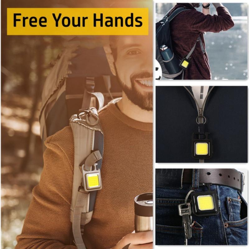 Small LED Flashlight COB Rechargeable Keychain Mini Flashlight 4 Light Modes Portable Pocket Light with Magnet Base for Fishing Walking Camping