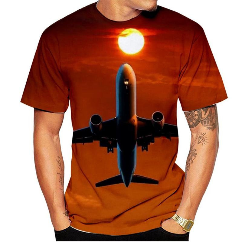 Large Passenger Plane 3d Printed T-Shirts Funny Cool Casual Harajuku Street Outdoor Scene Short Sleeves O-neck Men's T-shirts