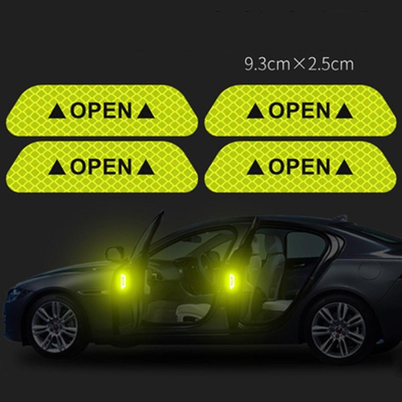 4 Pieces/Set of Car Open Reflective Tape Warning Signs Night Driving Safety Lighting Luminous Tape