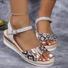 Hemp Rope Sole Fashion Sandals Summer Word with Buckle European and American Large Size Wedge Heel Female Fish Mouth Bohemian Foreign Trade Sandals
