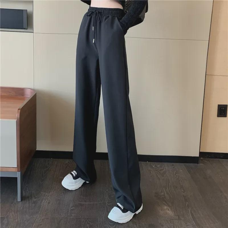 Gray Women's Slim-Fit High-Waist Drawstring Sweatpants - European & American Trend, Casual Loose Fit for Spring 2024