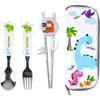 Cool Dino Step 1 Correction Chopsticks Spoon Fork Case Set, White, Spoon + Fork + Chopsticks + Case, Korean Popular Tableware