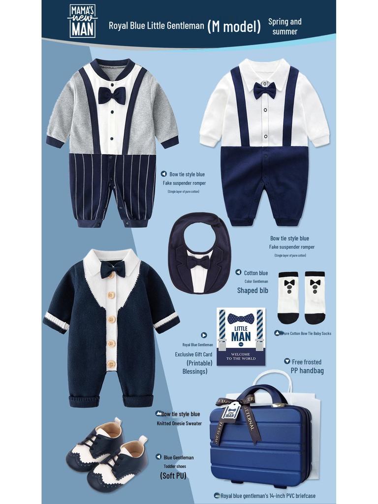 Royal Blue Baby Boy Gentleman Suit Gift Set for Autumn/Winter - Perfect for First Birthday, Full Moon, or Hundred Days Celebration