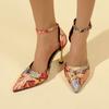 Fashion Spring New Baotou Sandals for Women Fashion Pointy Shallow Mouth with Printed Non-slip Wear-resistant High Heels