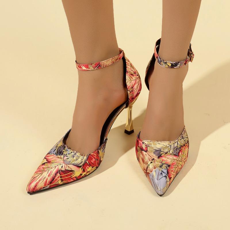 Fashion Spring New Baotou Sandals for Women Fashion Pointy Shallow Mouth with Printed Non-slip Wear-resistant High Heels