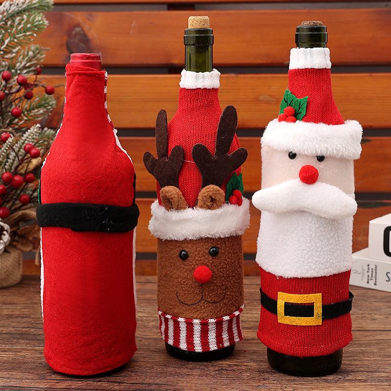 Kitchen Supplies Creative Flannelette Elderly Wine Bottle Cover, Snowman Wine Bottle Bag, Christmas Decoration, Knitted Cartoon Wine Bottle Cover