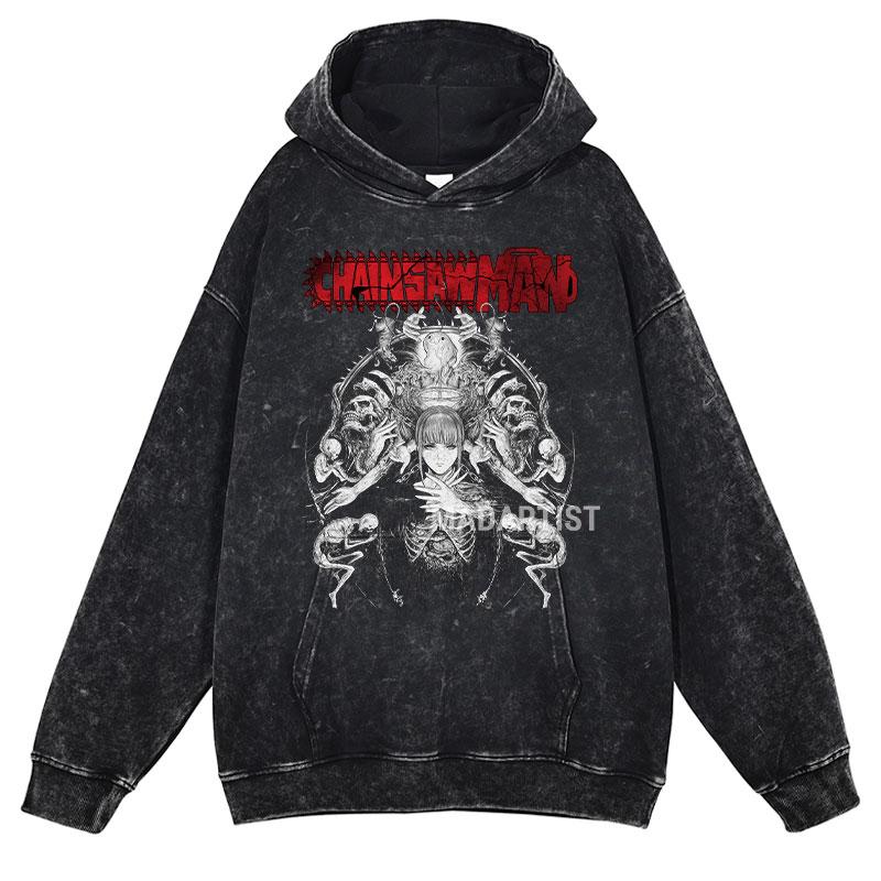 Hot Anime Chainsaw Man Hayakawa Aki Print Hooded Men Casual Oversized Hoodies Manga Washed Streetwear Harajuku Cotton Sweatshirt
