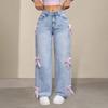 Women's Wide Leg Jeans with Bow Tie Decoration High Waisted Straight