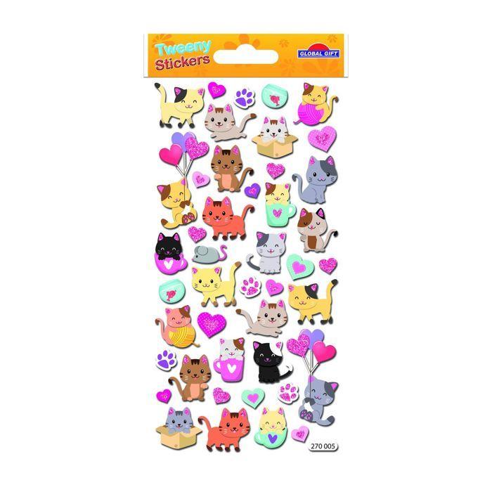 Reusable Stickers - 3D Relief - Cute Kittens - Glitter