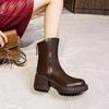 Platform Martin Boots Women's British Style 2024 New Autumn and Winter Soft Leather Boots Brown Diagonal Thick Heel Fashion Short Boots