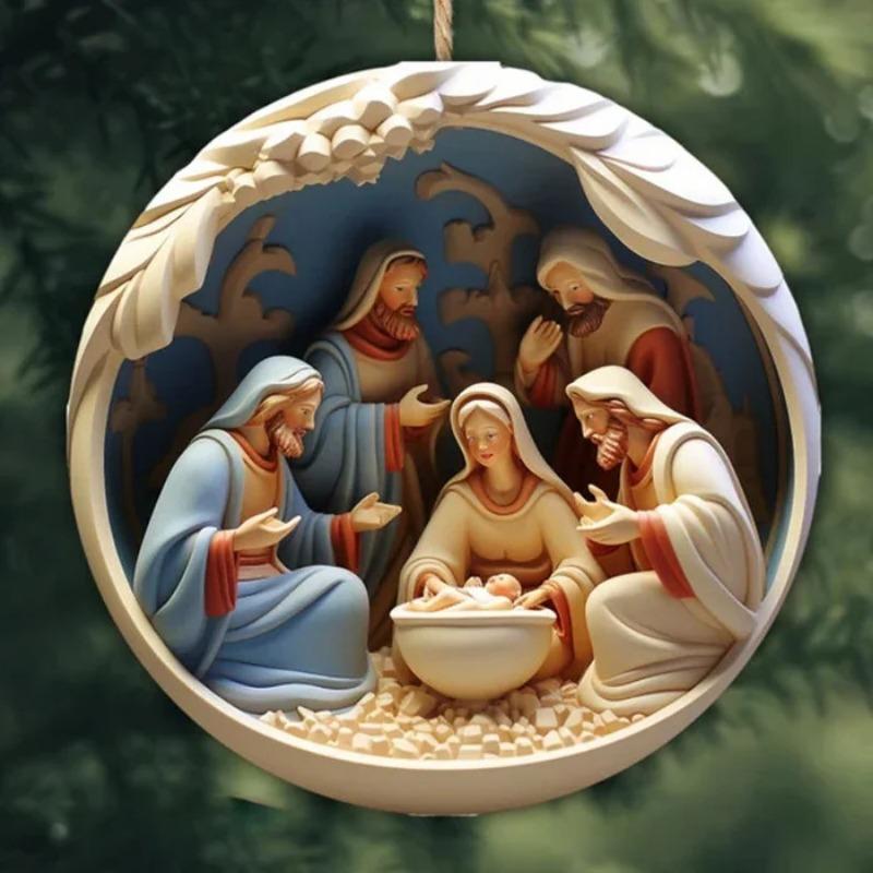 2d Plane Christmas Jesus Birth Acrylic Automobile Hanging Ornament Stereo Vision Jesus Birth Blessing Pendant