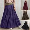 Women Elastic Waist Summer Beach Casual Loose Long Skirts Ruffled Vintage Long Dresses