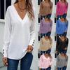Fashionable Women's V-Neck Hollow Button Long-Sleeve T-Shirt
