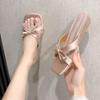 French Square Head Open-toed Cool Slippers Female 2025 Summer Beautiful Bow Fairy Wind After Empty Wear Wedged Sandals