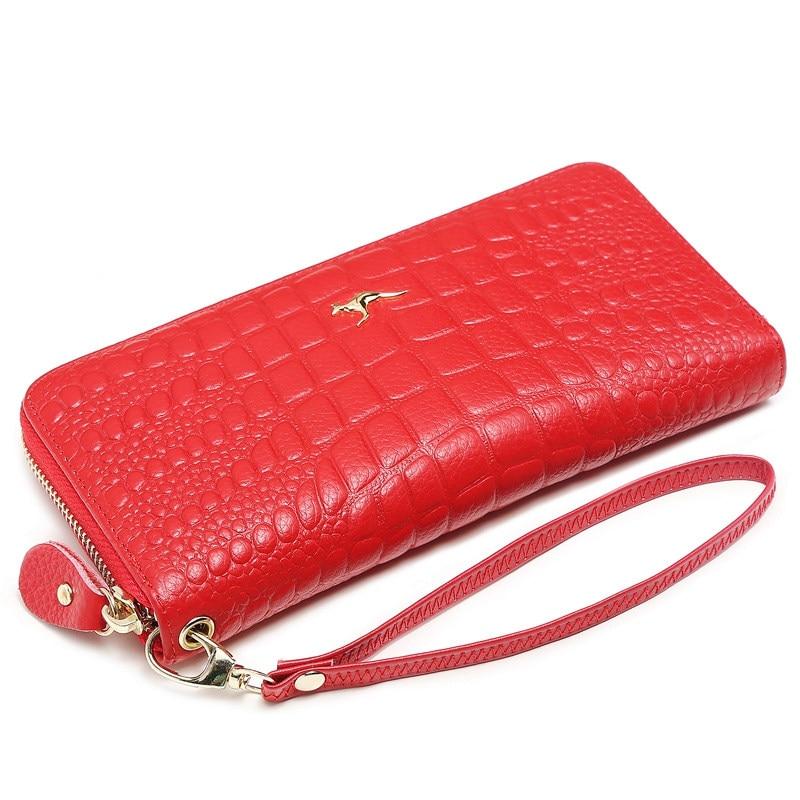 KANGAROO KINGDOM Fashion Women Wallet Genuine Leather Long Zipper Clutch Purse Card Holder Phone Wallet Brand