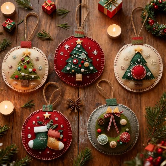 DIY Christmas Felt Patch Kit Holiday Craft Set with Pre-Cut Felts Sheet Handmade Fabric Sewing Crafting Supplies for Tree Home Decor