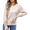 Women's Casual Fashion Comfortable Round Neck Pullover Contrast Color Flower Long Sleeve Street Trend Knitted Sweater