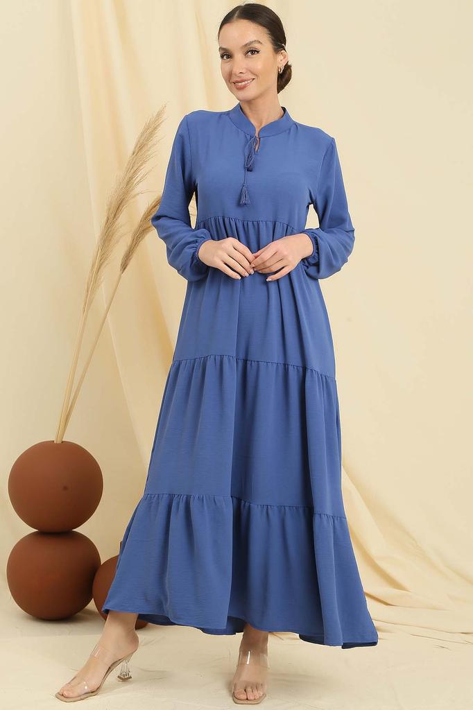 Collar Lace-up Long Hijab Dress