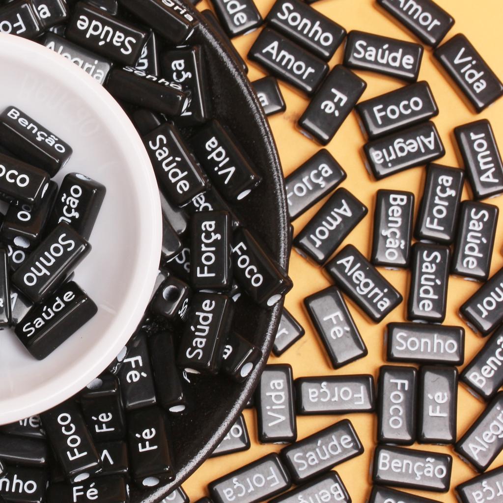 Bracelets French Words Rectangle 10PCS 14.5*7.5mm Acrylic Jewelry Making Accessories DIY Handmade Crafted Material Loose Spacer Beads Necklace