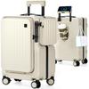 Suitcase with Design Guidance from Active Flight Attendants Company Front Opening with Single Carry Mobile USB Cup Holder Hidden Hook Double Pure PC