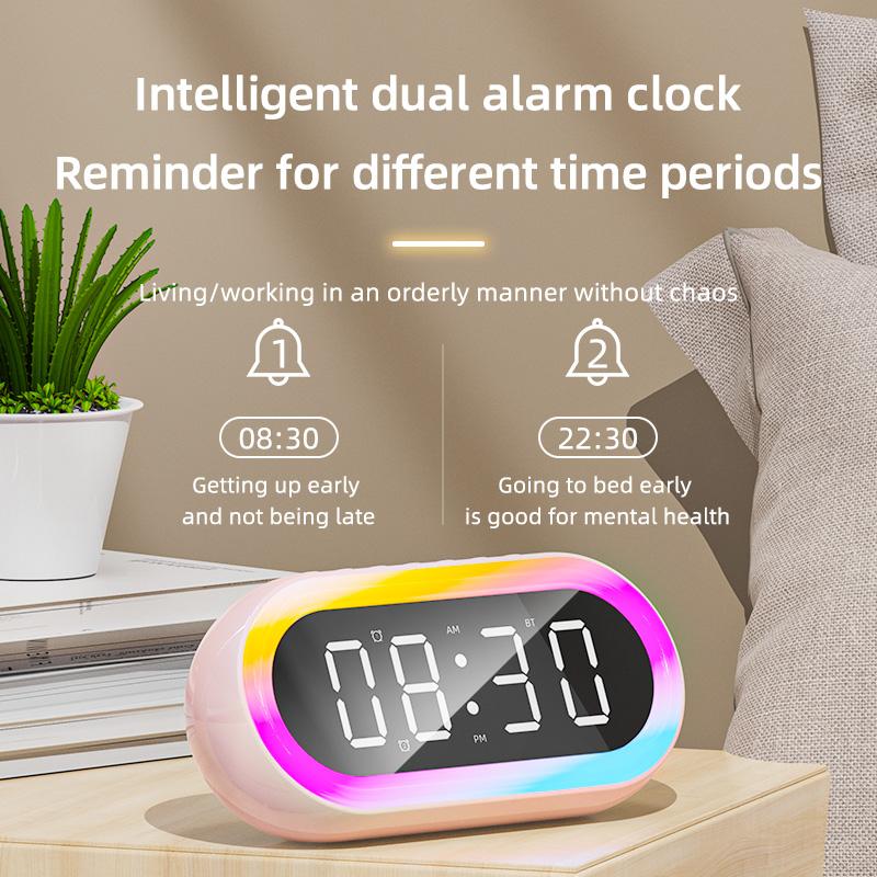 Rechargeble Alarm Clock RGB Mood Light 2 Alarm Loud Volume Wireless Speaker 12/24H Voice Control Table Snooze LED Digital Clock