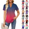 Women's Short Sleeve Casual V-neck Chest Pleated Printed Loose T-shirt Top