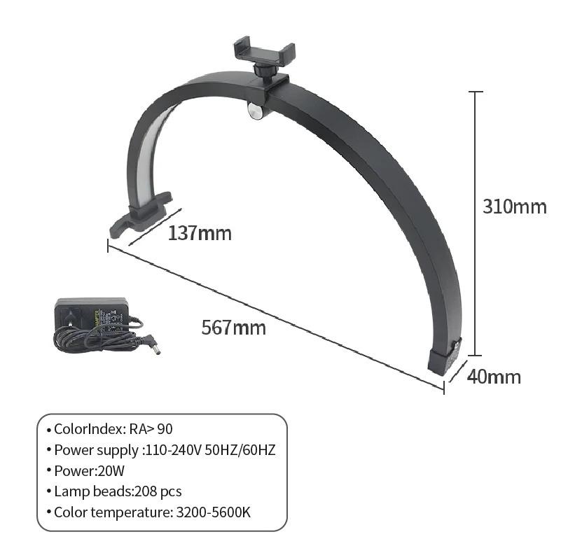 LED Half Moon Table Top Lamp Nail Repair Light 22 Inch 24W 3200-5600K Touch Control Foldable Beauty Lights with Phone Clip