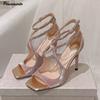 Fashion Star Style Sequined Cross Strap Women Sandals Sexy Narrow Band Stiletto High Heels Gladiator Sandalias Summer Party Prom Shoes