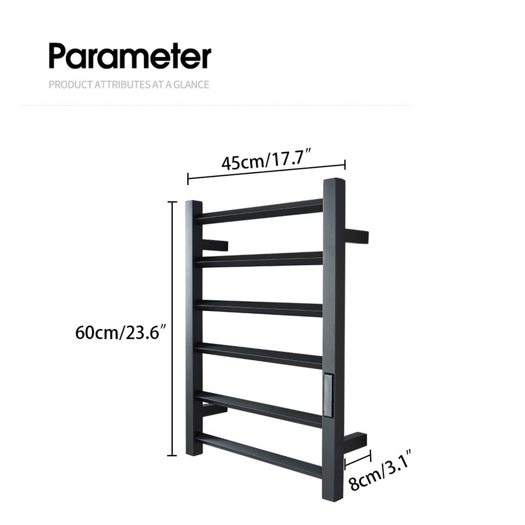 80W IPX5 Waterproof Bathroom 45°~70℃ 304 Stainless Steel Temperature &Time Control Smart Home Heated Towel Rail Electric Towel Rack
