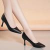 Comfortable Four-Season Leather Stiletto and Block Heel Stewardess Work Shoes for Women