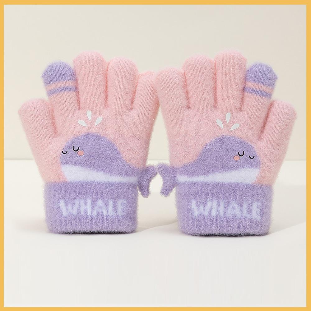 Cute Whale Winter Knitted Gloves Warm Plush Kids Gloves Cartoon Five-finger Gloves  Outdoor