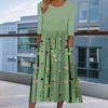 Women's Summer Flowy Midi Dress Boho Floral Pleated Dress with Pockets Casual Half Sleeve Crew Neck Swing Dress