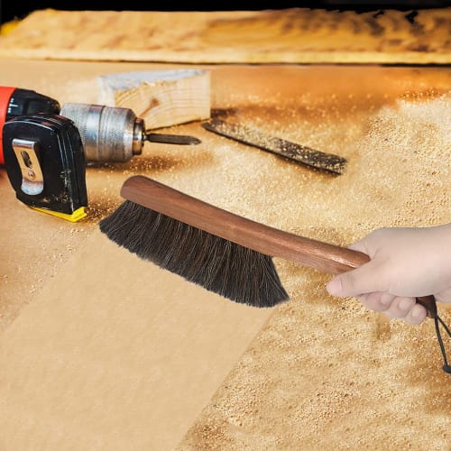 AMERWASH PLUS Counter Brush, Furniture, Drafting, Patio, Bed, Fireplace, Woodworking Cleaning, Horsehair Duster, Wooden Handle Shop Brush, Hand Broom