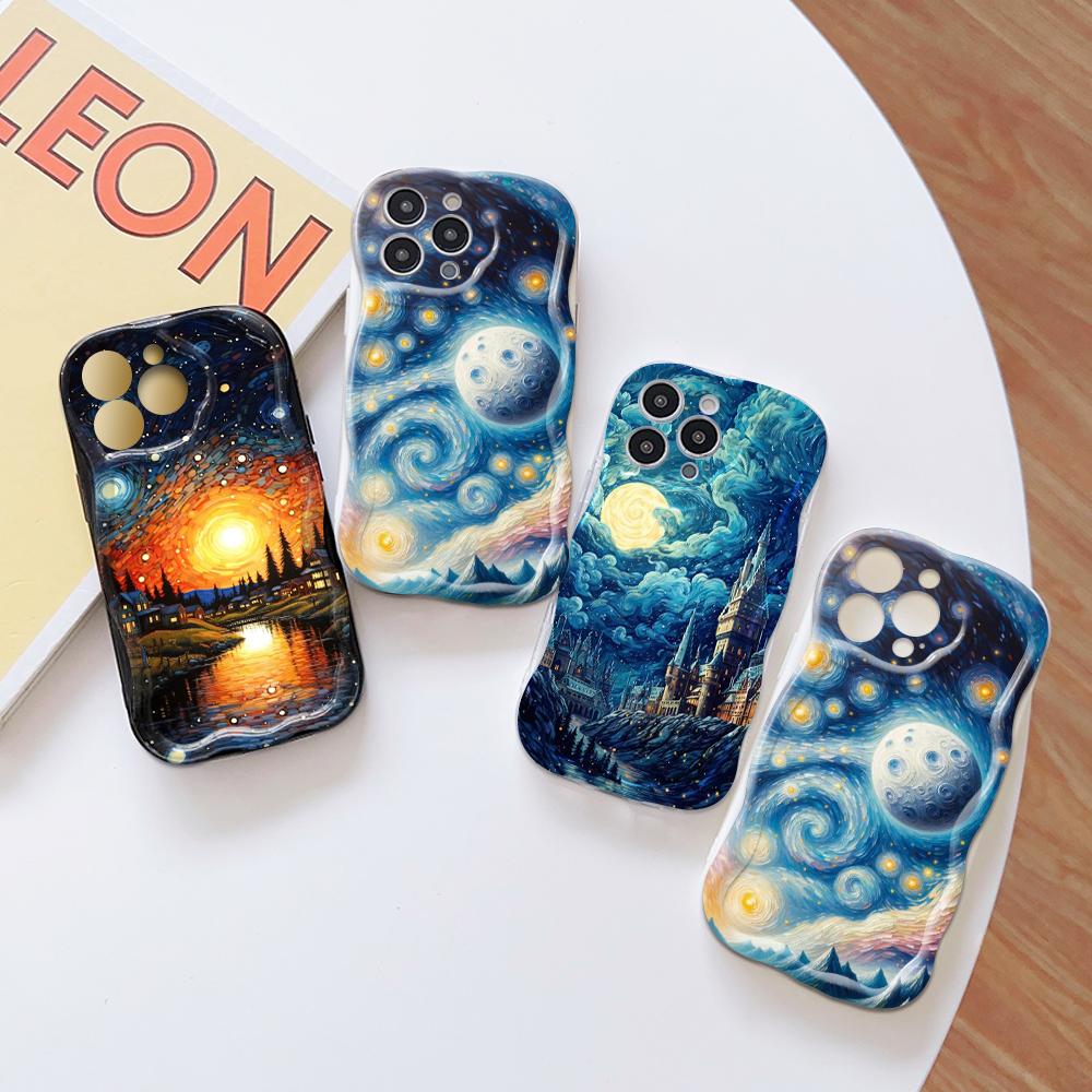 For OPPO A17 A18 A38 A58 A98 Reno7 Z 8Z 8T 11F 11 Pro Realme 12 Lite 12 Pro C30 Painting Starry Night Sunset Cream Texture Soft Silicone Case