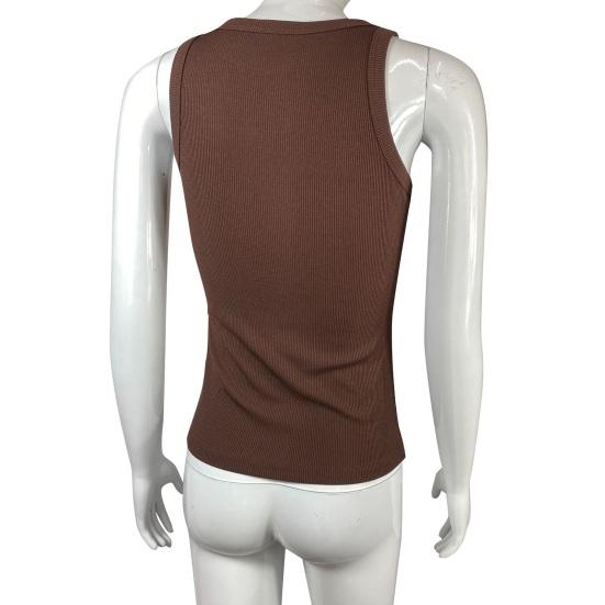 Women Vest Round Neck Sleeveless Elastic Slim Fit Tops Solid Color Sport Camisole