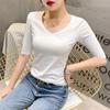 New Low-neck Tight V-neck Bottoming Shirt Pure Cotton Large Neckline Short Summer Top