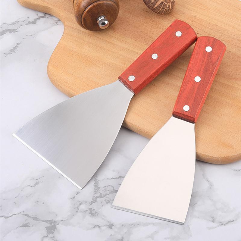 Stainless Steel Wooden Handle Steak Spatula Egg Pancake Frying Shovel Pizza Shovel Turners Scraper BBQ Utensils
