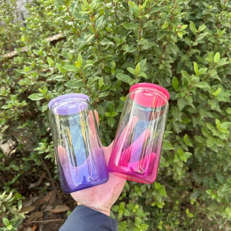 1pc 16oz (480ml) Gradient Color Mason Cups Glass Cup with Lid and Straw  Reusable Tumbler for Iced Coffee Smoothies or Boba Mug