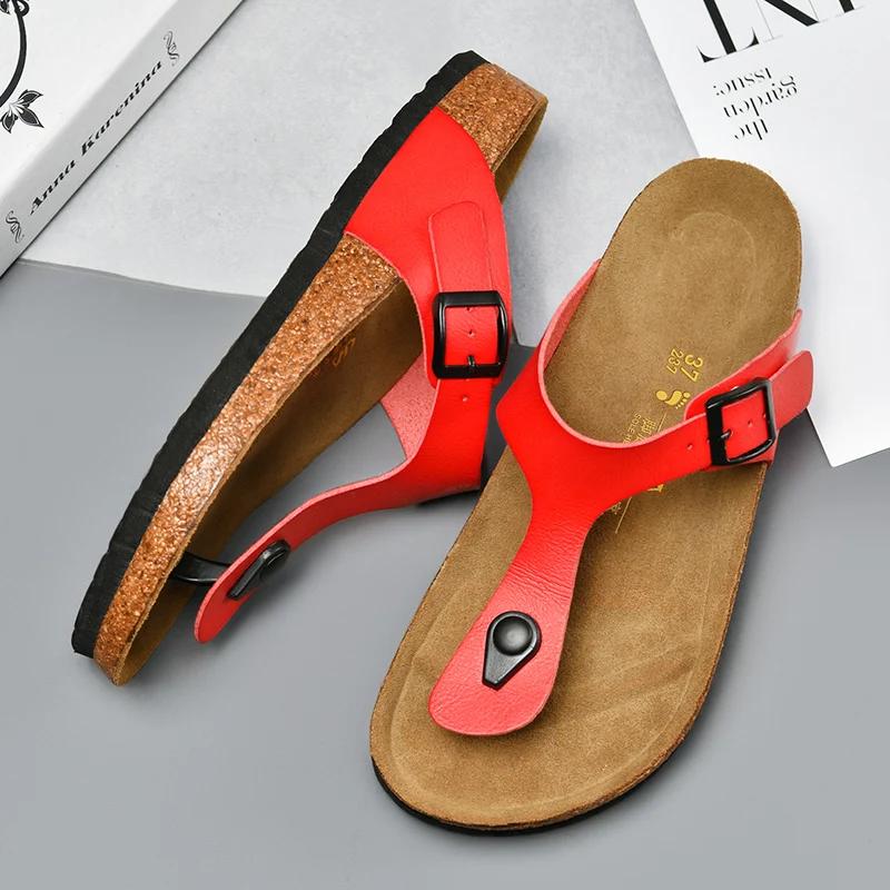 2024 New Men Genuine Leather Couple Style Cork High Quality Soft Cork Slides Footwear for Men Women Unisex 36-46 Cork Flip Flops