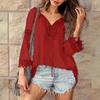 Women Shirt V-Neck Long Sleeve Side Split Hem Pullover Tops Solid