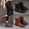 Women's Retro British Style 2024 Autumn and Winter New Leather Round Thin Soft Soles Women's Shoes Single Boots Short Boots