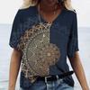 2023 New Women's Clothing Summer Print T Shirt Mandala Gradient Short Sleeve Tops V Neck Pullover Tees Casual Streetwear Plus Size 5XL