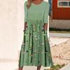 Women's Summer Flowy Midi Dress Boho Floral Pleated Dress with Pockets Casual Half Sleeve Crew Neck Swing Dress