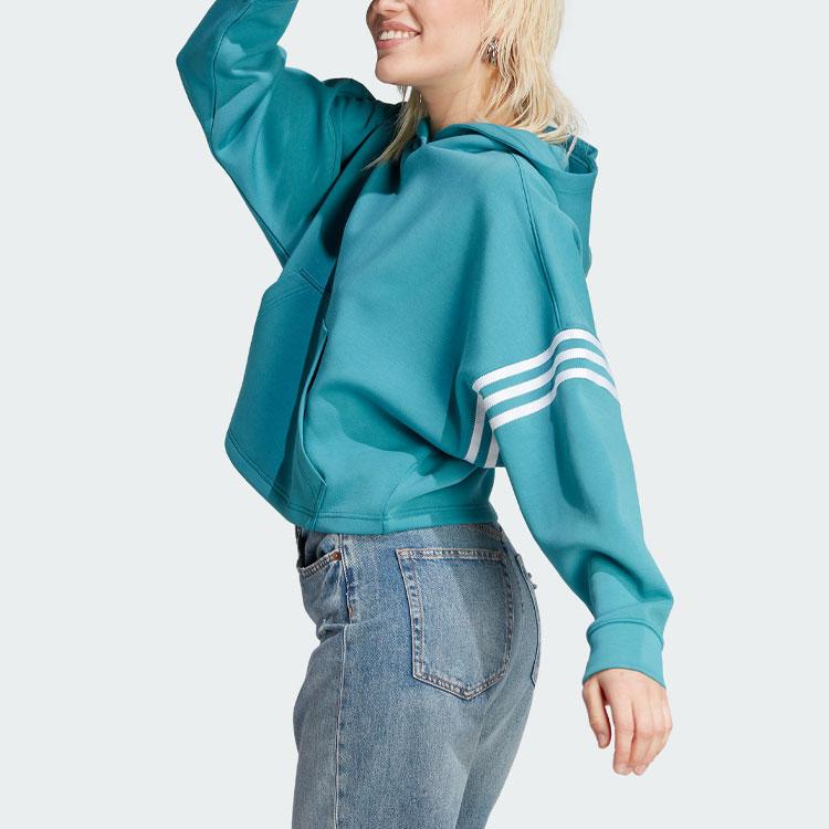 Adidas Originals Adicolor Neuclassics Cropped Hoodie With Logo Stripes Women Tops Arctic-Blue IL6664