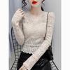Women's Slim Fit French Collar Lace Shirt - Long Sleeve, Hollow Out, Sexy Spring Top