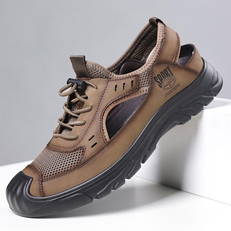2025 Summer Sandals Men's Microfiber Leather Men's Sleeve Casual Shoes Breathable and Lightweight Bag Head Men's Shoes One Pedal